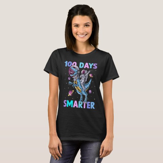 100 Days Smarter 100th Day of School dabbing dinos T-shirt (Voorkant volledig)