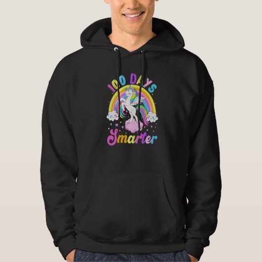 100 Days Smarter 100th Day Of School Unicorn Rainb Hoodie (Voorkant)