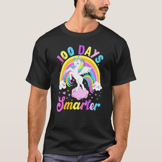 100 Days Smarter 100th Day Of School Unicorn Rainb T-shirt (Voorkant)