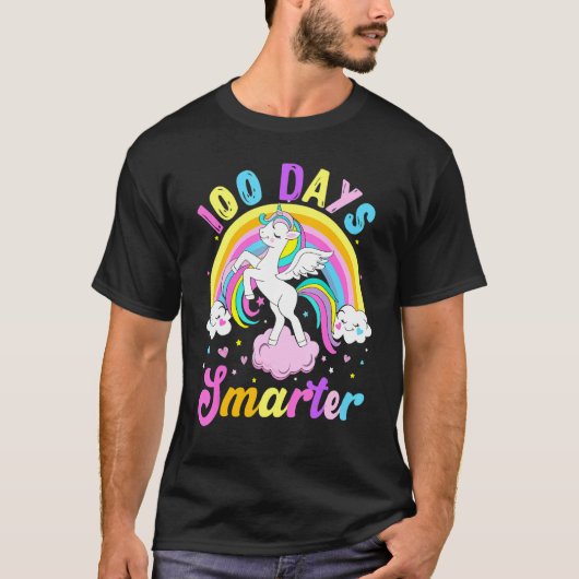 100 Days Smarter 100th Day Of School Unicorn Rainb T-shirt (Voorkant)