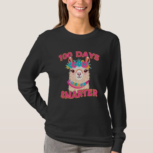 100 Days Smarter Cute Llama 100th Day Of School  1 T-shirt (Voorkant)