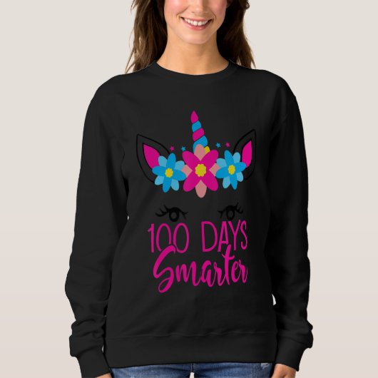100 Days Smarter Cute Unicorn Face Teacher Student Trui (Voorkant)