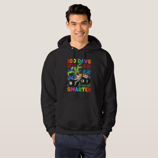 100 Days Smarter Dinosaur Monster Truck 100th Day Hoodie (Voorkant volledig)