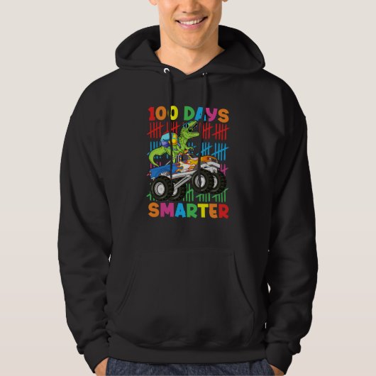 100 Days Smarter Dinosaur Monster Truck 100th Day  Hoodie (Voorkant)