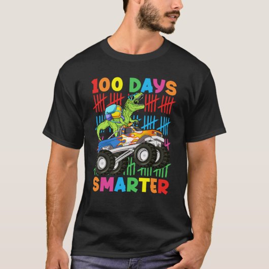 100 Days Smarter Dinosaur Monster Truck 100th Day  T-shirt (Voorkant)