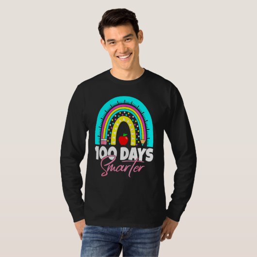 100 Days Smarter Funny 100th Day Of School Rainbow T-shirt (Voorkant volledig)