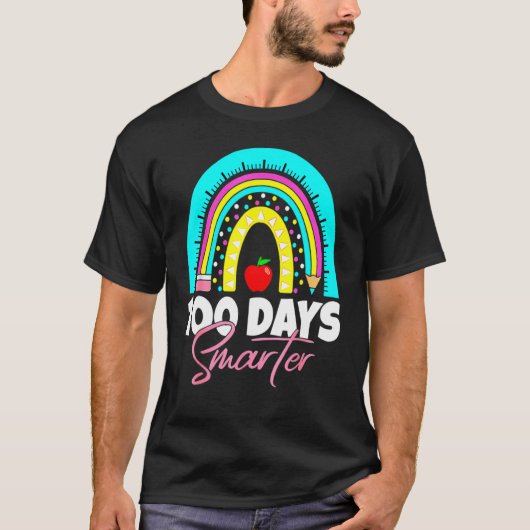 100 Days Smarter Funny 100th Day Of School Rainbow T-shirt (Voorkant)