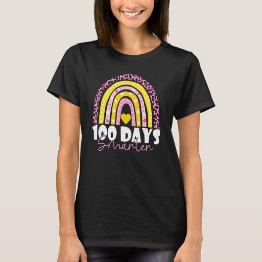 100 Days Smarter Happy 100th Day Of School Rainbow T-shirt (Voorkant)