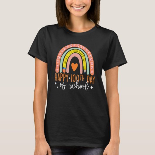 100 Days Smarter Happy 100th Day Of School Rainbow T-shirt (Voorkant)