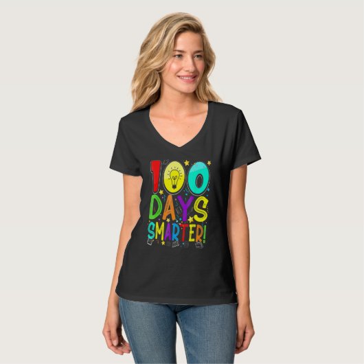 100 Days Smarter Happy 100th Day Of School Student T-shirt (Voorkant volledig)