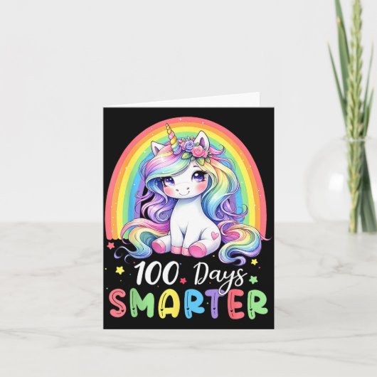 100 Days Smarter Kids Girls Unicorn 100th Day Of S Kaart (Voorkant)