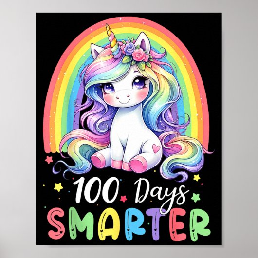 100 Days Smarter Kids Girls Unicorn 100th Day Of S Poster (Voorkant)