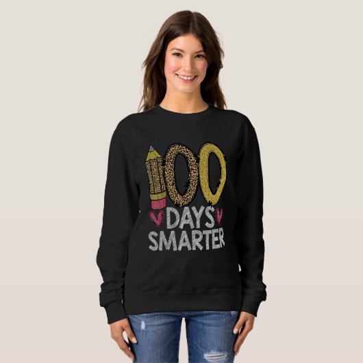 100 Days Smarter Leopard 100th Day Of School Teach Trui (Voorkant volledig)