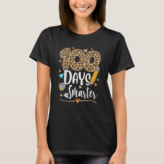 100 Days Smarter Leopard Happy 100th Day Of School T-shirt (Voorkant)