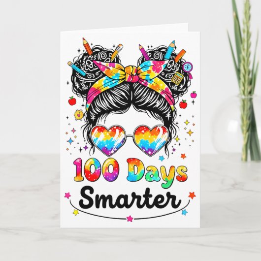100 Days Smarter Messy Bun 100th Day Of School Gir Kaart (Voorkant)