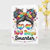 100 Days Smarter Messy Bun 100th Day Of School Gir Kaart (Gele Bloem)