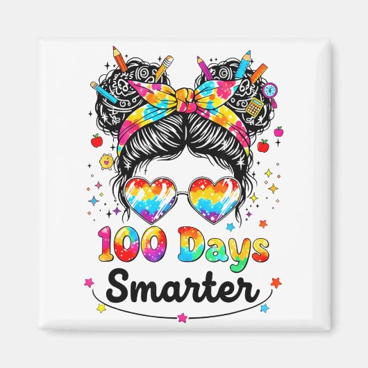 100 Days Smarter Messy Bun 100th Day Of School Gir Magneet (Voorkant)