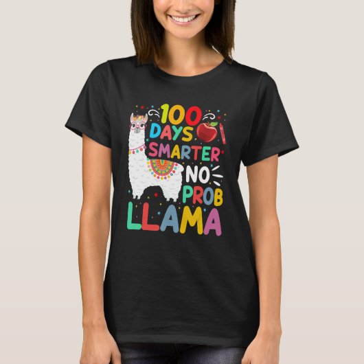 100 Days Smarter No Probllama Llama 100 Days of Sc T-shirt (Voorkant)