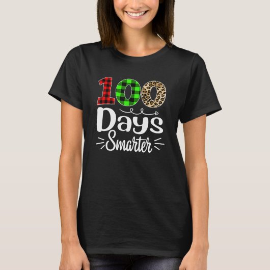 100 Days Smarter Plaid Leopard 100th Day Of School T-shirt (Voorkant)
