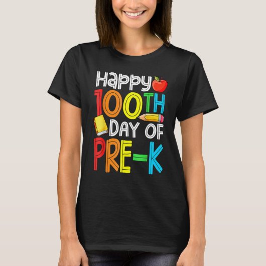100 Days Smarter Pre-K Happy 100th Day Of School P T-shirt (Voorkant)
