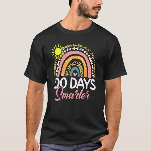 100 Days Smarter Rainbow Leopard Happy 100th Day O T-shirt (Voorkant)