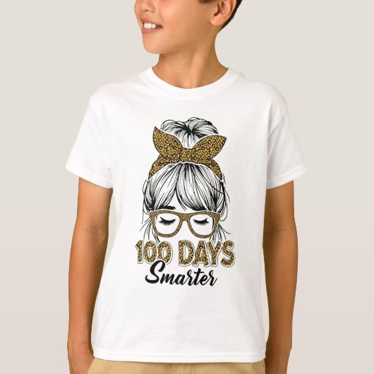 100 Days Smarter Teacher Leopard Print Bow School T-shirt (Voorkant)