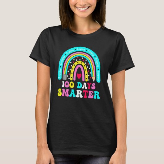 100 Days Smarter Teacher Rainbow Groovy 100th Day T-shirt (Voorkant)