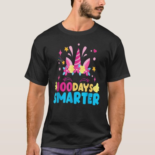 100 Days Smarter Unicorn Girls Teacher 100th Day O T-shirt (Voorkant)