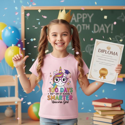 100 Days Smarter Unicorn T-Shirt for Girls