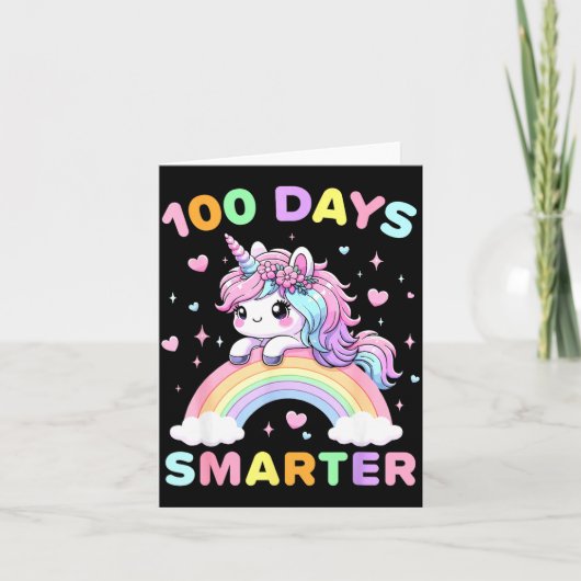 100 Days Smarter Unicorrn 100th Day Of School Kids Kaart (Voorkant)