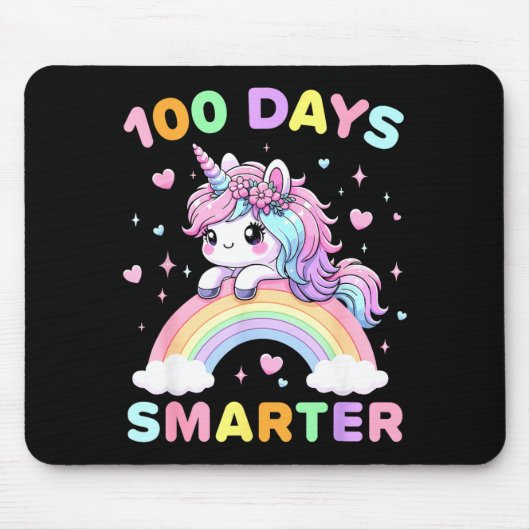 100 Days Smarter Unicorrn 100th Day Of School Kids Muismat (Voorkant)
