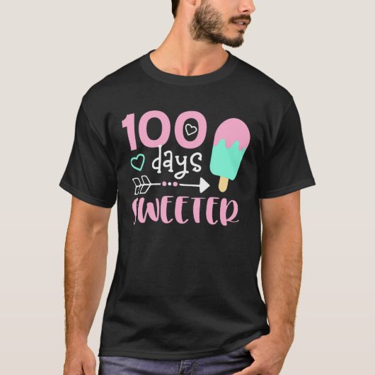100 Days Sweeter, Girl 100 Days Of School, Ice Cre T-shirt (Voorkant)