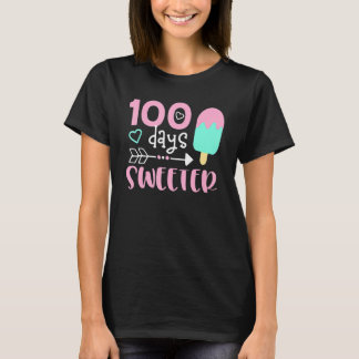 100 Days Sweeter, Girl 100 Days Of School, Ice Cre T-shirt