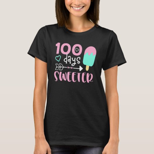 100 Days Sweeter, Girl 100 Days Of School, Ice Cre T-shirt (Voorkant)