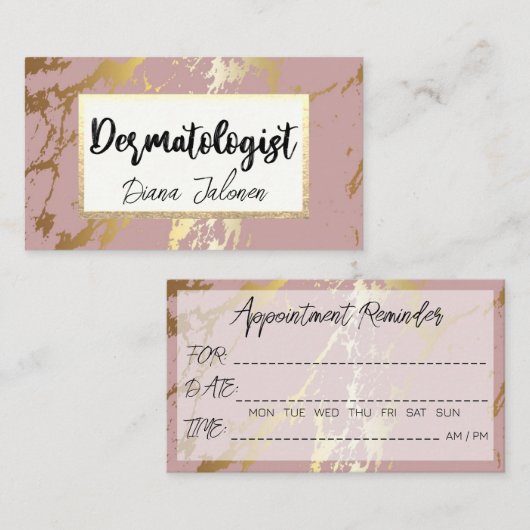 100 Dermatoloog Benoeming Herinnering Roos Marmer Visitekaartje (Voorkant / Achterkant)