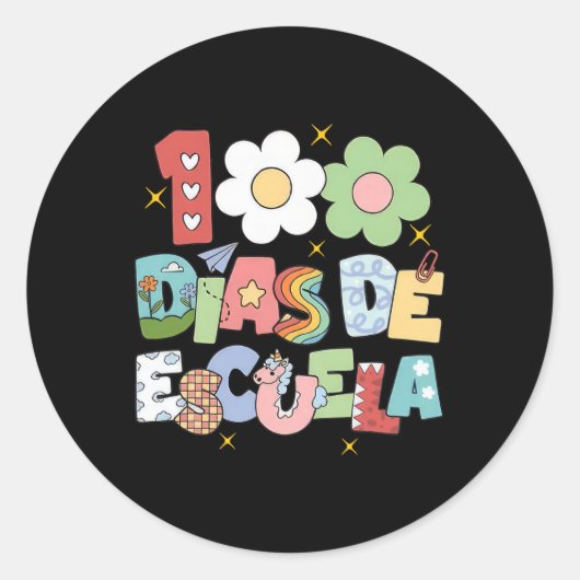 100 Dias De Escuela Tweetalig Spaans Leraar Ronde Sticker (Voorkant)