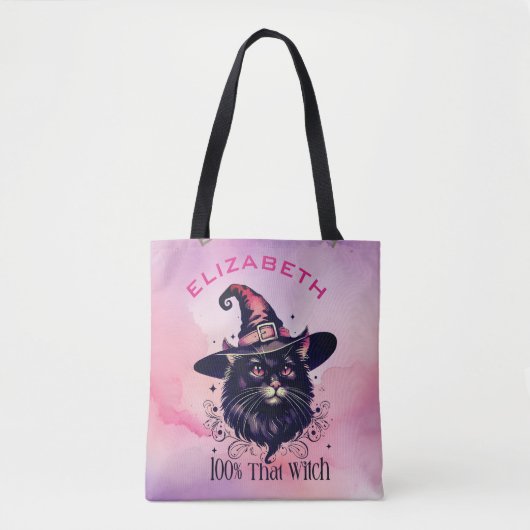 100% DIE HEKS - Zwarte kat met heksen Pet Tote Bag (Voorkant)