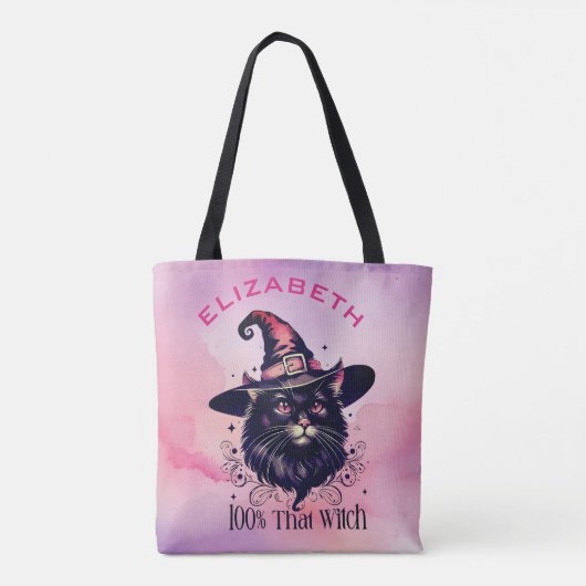 100% DIE HEKS - Zwarte kat met heksen Pet Tote Bag (Achterkant)