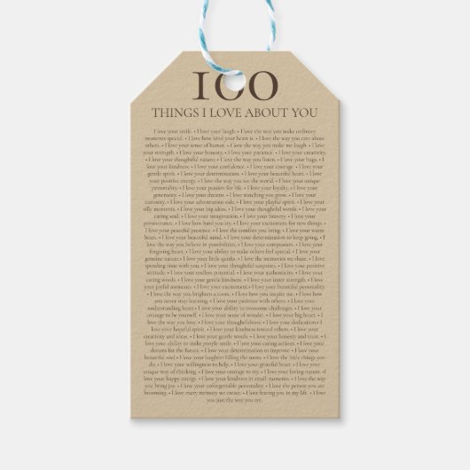 100 Dingen die ik van jou hou Aanpasbare Cadeau Cadeaulabel (Voorkant)