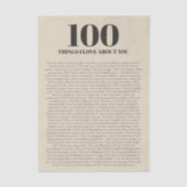 100 Dingen die ik van jou hou Aanpasbare Cadeau Tissuepapier (Voorkant)