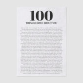 100 Dingen die ik van jou hou Aanpasbare Cadeau Tissuepapier (Voorkant)