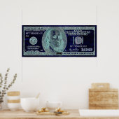 100 dollar, 2 kunstteken, BW Poster (Keuken)