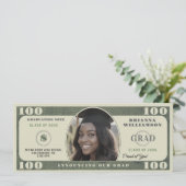 100 Dollar Bill Photo Graduation Aankondiging (Staand voorkant)