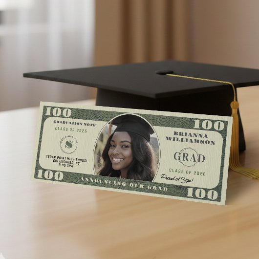 100 Dollar Bill Photo Graduation Aankondiging
