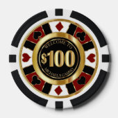$100 Dollar Casino Poker Chip Las Vegas-Red / Goud (Voorkant)