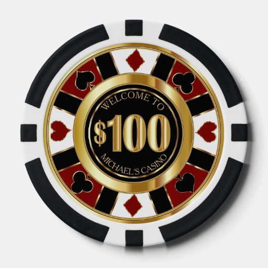$100 Dollar Casino Poker Chip Las Vegas-Red / Goud (Voorkant)