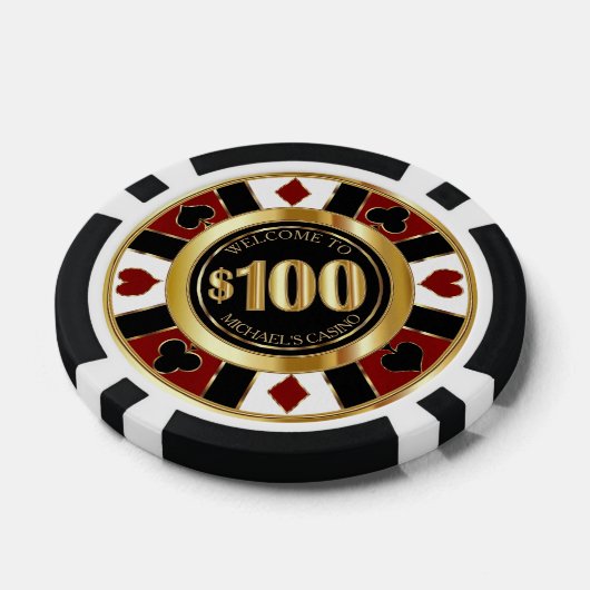 $100 Dollar Casino Poker Chip Las Vegas-Red / Goud (Enkel)