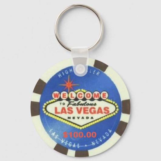$100 Dollar Poker Chip Blue Las Vegas Sleutelhange Sleutelhanger (Voorkant)