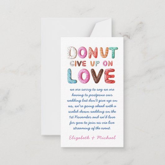 100 DONUT Geef Niet Op Aan Liefde Wijzigingsplan D Notitiekaartje (Voorkant)
