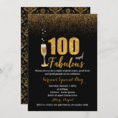 100 en de uitnodiging van Fabulous Birthday voor v (Voorkant / Achterkant)